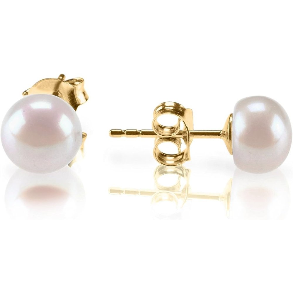 Womens Sterling Silver 14K Gold Plated Handpicked Freshwater Stud Pearl Earrings